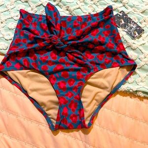 KORTNI JEAN Tie-Front “Vibrant Leopard” Swim Bottoms - Sz S - NWT